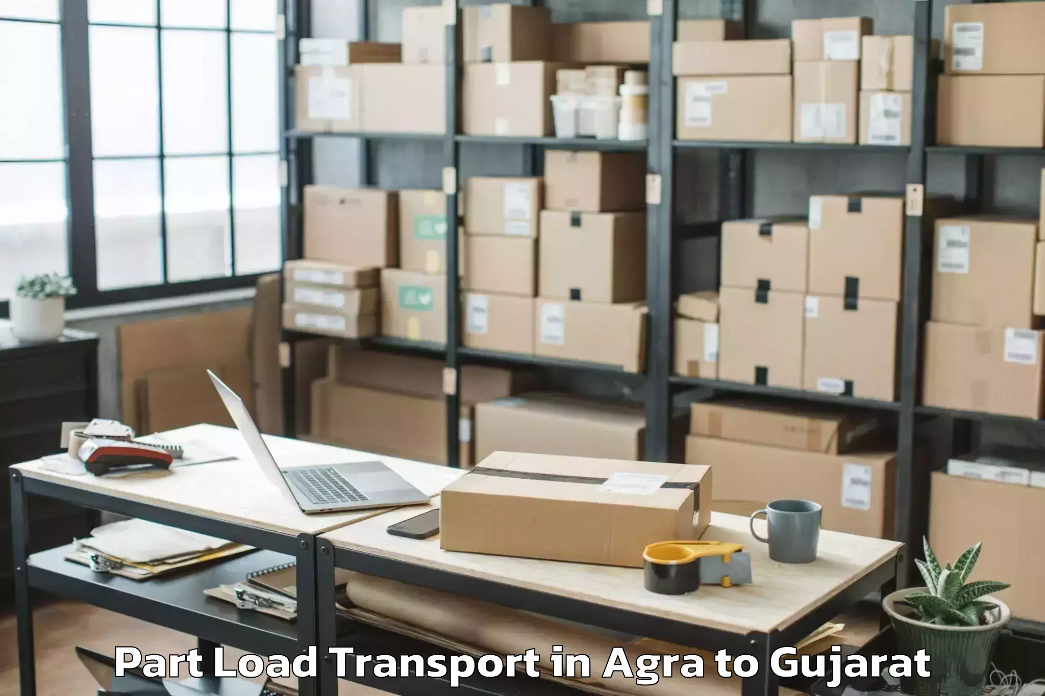 Easy Agra to Keshod Airport Ixk Part Load Transport Booking